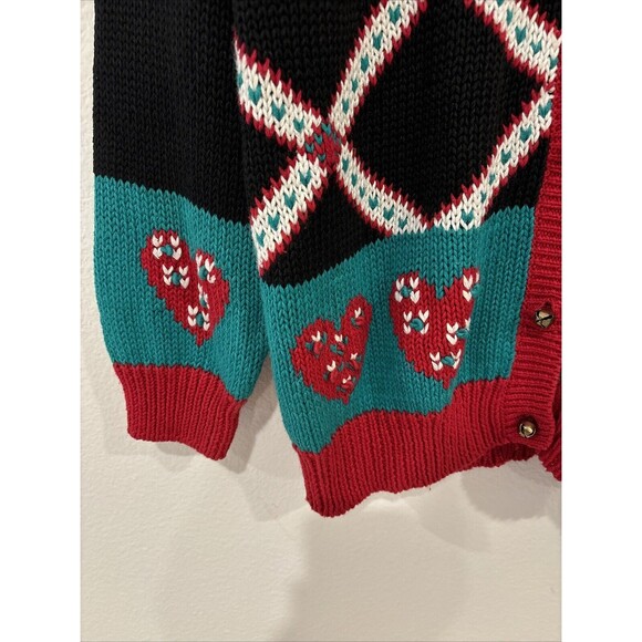 Vintage Yarnworks Tacky Christmas Sweater Hearts Jingle Bell Buttons Size Large - Picture 6 of 10